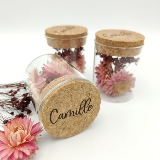 Glazen potje met gravure en droogbloemen - Camille